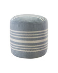 20" Blue Polyester Round Striped Indoor Outdoor Pouf Ottoman