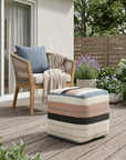20" White Polyester Striped Indoor Outdoor Pouf Ottoman