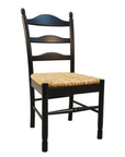 Straw and Black Solid Wood and Rush Ladder Back Dining Side Chair