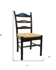 Straw and Black Solid Wood and Rush Ladder Back Dining Side Chair