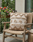 20" X 20" Tan Zippered Geometric Indoor Outdoor Throw Pillow