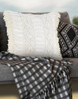 24" X 24" White Zippered Tropical Indoor Outdoor Throw Pillow