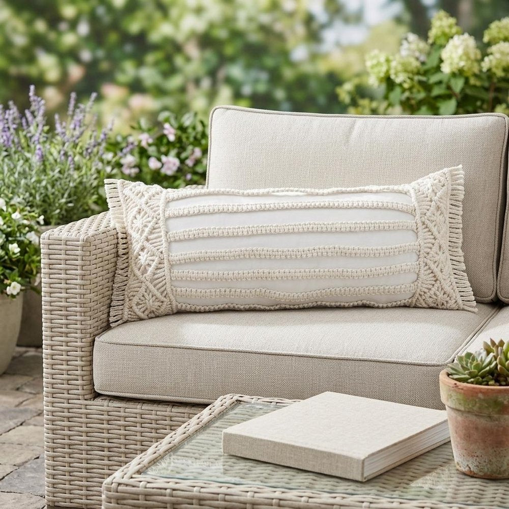 24" X 24" White Zippered Tropical Indoor Outdoor Throw Pillow