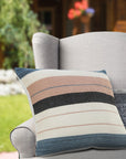 24" X 24" White Zippered Striped Indoor Outdoor Throw Pillow