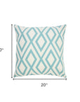 20" Aqua and White Geometric Indoor Outdoor Throw Pillow