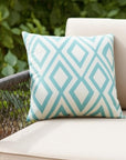 20" Aqua and White Geometric Indoor Outdoor Throw Pillow