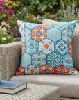 20" X 20" Blue Zippered Patchwork Indoor Outdoor Throw Pillow