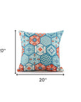 20" X 20" Blue Zippered Patchwork Indoor Outdoor Throw Pillow