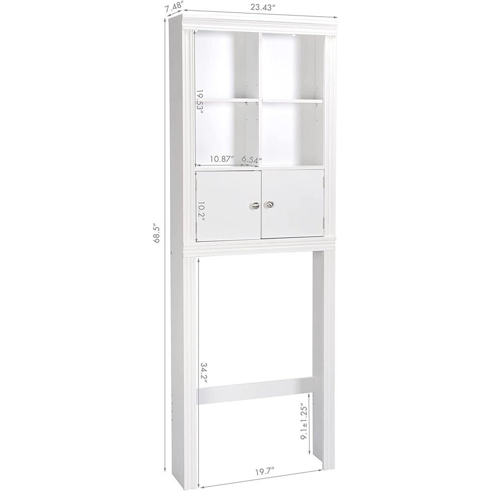 69" White Wood Double Door Over The Toilet Storage