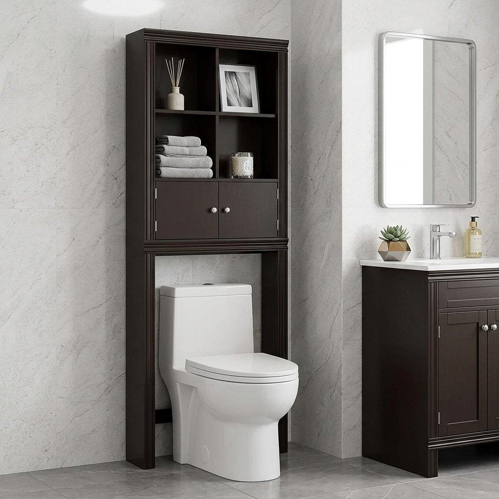 69" White Wood Double Door Over The Toilet Storage