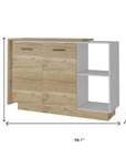 59" Natural White and Brown Wood Kitchen Island Set With Storage