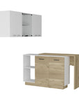 59" Natural White and Brown Wood Kitchen Island Set With Storage