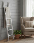 76" White Distressed Solid Wood Four Step Ladder Shelf