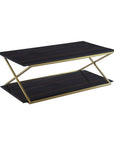 51" Dark Brown And Gold Metal Coffee Table With Shelf