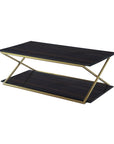 51" Dark Brown And Gold Metal Coffee Table With Shelf