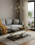 51" Dark Brown And Gold Metal Coffee Table With Shelf
