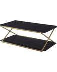 51" Dark Brown And Gold Metal Coffee Table With Shelf