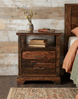 27" Dark Brown Solid Wood Two Drawer Nightstand