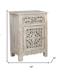 30" White Solid Wood Distressed One Drawer Nightstand
