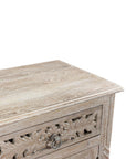 30" Distressed White One Drawer Carved Floral Solid Wood Nightstand