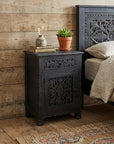 30" Black Solid Wood Distressed One Drawer Nightstand