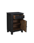 30" Black Solid Wood Distressed One Drawer Nightstand