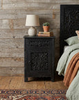 30" Black Solid Wood Distressed One Drawer Nightstand