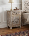 30" Gray Solid Wood Distressed One Drawer Nightstand