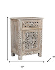 30" Gray Solid Wood Distressed One Drawer Nightstand