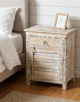30" White Solid Wood Distressed One Drawer Nightstand