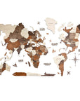 47" X 79" Brown and Beige Wood World Map Hanging Dimensional Sculpture