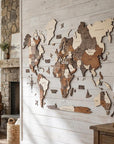 47" X 79" Brown and Beige Wood World Map Hanging Dimensional Sculpture