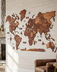 47" X 79" Brown and Tan Wood World Map Hanging Dimensional Sculpture