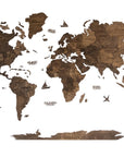 47" X 79" Dark Brown World Map Hanging Dimensional Sculpture