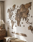47" X 79" Dark Brown World Map Hanging Dimensional Sculpture