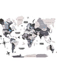 47" X 79" Black Gray And White World Map Wood Hanging Dimensional Sculpture