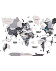 47" X 79" Black Gray And White World Map Wood Hanging Dimensional Sculpture