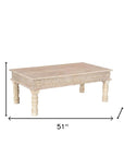 51" White Solid Wood Distressed Coffee Table