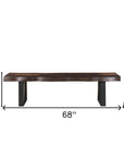 68" Dark Brown and Black Distressed Solid Wood Dining Bench