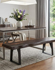 68" Dark Brown and Black Distressed Solid Wood Dining Bench