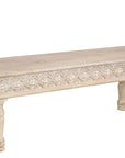 58" White Floral Distressed Solid Wood Dining Bench