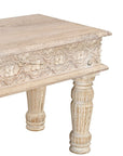 58" White Floral Distressed Solid Wood Dining Bench