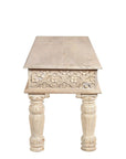 58" White Floral Distressed Solid Wood Dining Bench