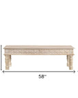 58" White Floral Distressed Solid Wood Dining Bench