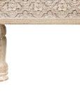 58" White Floral Distressed Solid Wood Dining Bench
