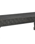 58" Black Floral Distressed Solid Wood Dining Bench