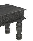58" Black Floral Distressed Solid Wood Dining Bench