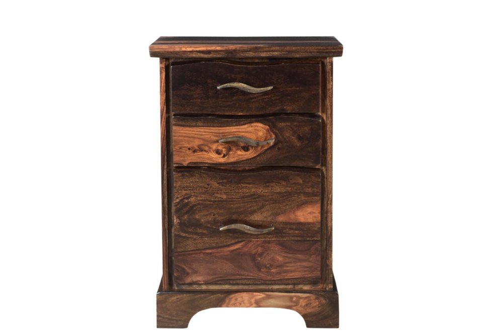 30" Dark Brown Solid Wood Three Drawer Live Edge Filing Cabinet
