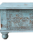 54" Aqua Carved And Distressed Solid Wood Lift Top Coffee Table