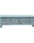 54" Aqua Carved And Distressed Solid Wood Lift Top Coffee Table